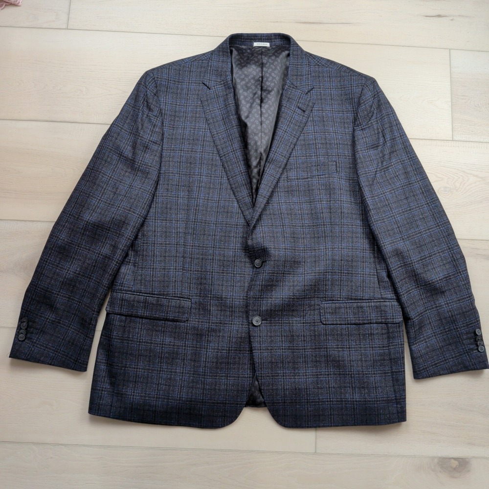 Joseph Abboud Mens 48R Blazer Reda 1865 Italian Wool Plaid Sport Coat Blue Gray